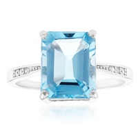 Anillo con Gema de Topacio Azul Natural de 1ct, Corte Ovalado Cuadrado, Estilo Clásico, Chapado en Oro