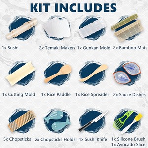 Kit de fabrication de sushi 22 en 1 Machine à sushi tout en un avec couteau Tapis en bambou Moule à riz <span class=keywords><strong>Temaki</strong></span> - Product Image 2