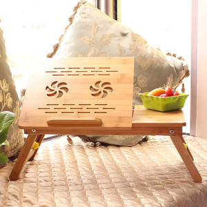 Escritorio ajustable para ordenador portátil, mesa de madera de bambú 100%, plegable, bandeja para servir desayuno, cajón, ventilador USB - Product Image 4