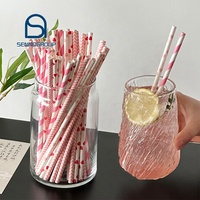 Pailles en papier biodégradables roses avec emballage personnalisé, pailles jetables pour fêtes, smoothies, boba tea, pailles mignonnes