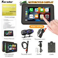 Karadar Moto Carplay Pantalla de 5 pulgadas Apple Android Auto con Wifi BT Lente dual HD 1080P DVR Navegador de motocicleta a prueba de agua
