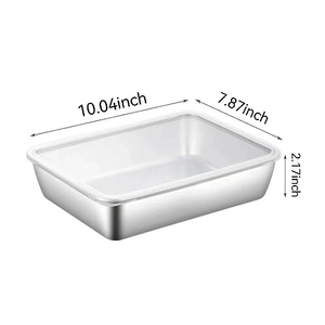 Lot de 3 boîtes en acier inoxydable 304/316 de 25*20*6cm, plateau alimentaire en acier inoxydable avec couvercle en plastique - Product Image 2