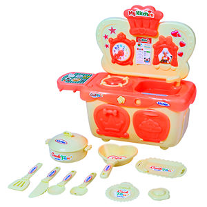 Ensemble de cuisine pour enfants avec ustensiles et vaisselle, jouet de jeu de rôle, emballé en filet - Product Image 1