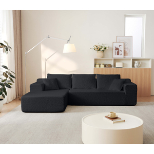 Cloud <b>Convertible</b> Three Seat Sectional Sofa L-Shaped Chaise Modern Black Deep Seat Upholstered Couch for Living Room Bedroom - Product Image 1