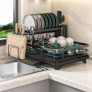Égouttoir à vaisselle multifonctionnel en acier au carbone <span class=keywords><strong>pour</strong></span> comptoir de cuisine avec porte-ustensiles <span class=keywords><strong>pour</strong></span> le <span class=keywords><strong>rangement</strong></span> des assiettes, bols et <span class=keywords><strong>couverts</strong></span> - Product Image 1