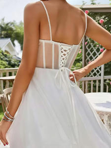 LY-PD0147 moderne Abendkleider für Frauen Sexy ärmellose knielange Party kleider V-Ausschnitt Chiffon Top Korsett Natürlicher Ballrock - Product Image 4