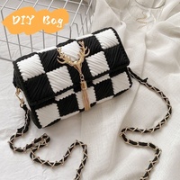 Kit de matériel pour sac tissé fait main en DIY, bandes de tissu, accessoires, sac à bandoulière, sac carré, matériel pour sac, colis pour cadeau de petite amie