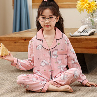 Nuevo Cárdigan para niños, conjunto de pijamas de primavera para niñas, ropa de dormir con solapa de dibujos animados bonitos, Pijamas de solapa suaves y cómodos para niños de otoño, dos piezas