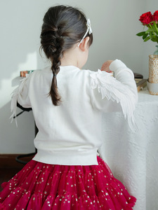 เสื้อคาร์ดิแกนเด็กผู้หญิง แขนยาว ผ้าฝ้ายถัก คอทรงโอ ปักลายปีกที่ไหล่ สำหรับฤดูใบไม้ผลิและฤดูใบไม้ร่วง - Product Image 6