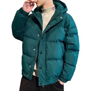 Hooded Puffer Jacket Solid Color Windproof Waterproof Breathable Winter Casual Zipper Closure Thick Polyester Filling Front - Product Image 1