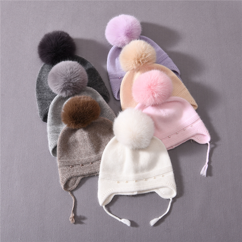 Лидер продаж, Высококачественная шапка с помпоном, милая вязаная шапка для маленьких мальчиков и девочек, вязаная крючком Детская Шапка-бини, шапки