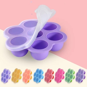 קופסת תוספי מזון לתינוקות סיליקון 7 חורים קופסת תוספי מזון קופסת קוביית קרח 130 גרם עם כיסוי סיליקון - Product Image 1