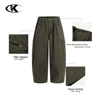 Pantalon cargo large YOFA en toile vert militaire unisexe, design rétro personnalisé de haute qualité, délavé, coupe ample amincissante, teint uni