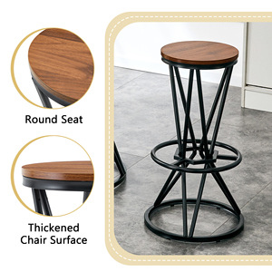 Set Tavolo da Bar con Piano in MDF Effetto Noce, Struttura in Metallo Nero Stile Industriale, Rotondo 31,5 Pollici con Due Sgabelli - Product Image 6