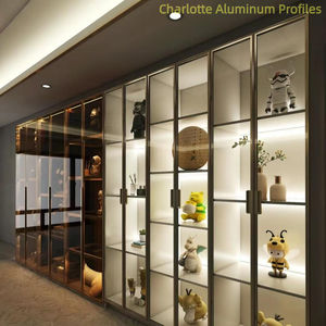 Portes de placard, de bibliothèque et de cave <span class=keywords><strong>à</strong></span> vin en verre trempé avec cadre en aluminium moderne personnalisé, bord étroit, <span class=keywords><strong>plat</strong></span>, pour hôtel - Product Image 6