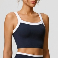 Débardeurs pour femmes en gros, doux pour la peau, avec bordure contrastante, col carré, soutien-gorge de sport, coussinets amovibles, haut court de sport color block