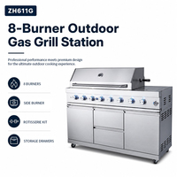 Tête de barbecue à gaz encastrable haut de gamme 6 brûleurs en acier inoxydable avec thermomètre infrarouge arrière pour barbecue à propane en îlot