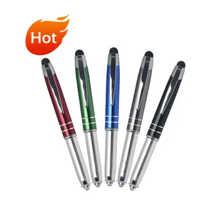 Pen Ball Pen BECOL Wholesale 3 In 1 Multifunction Business Pen Led Light Ballpoint Pen Custom Logo Metal Ball Pen With Stylus For Office