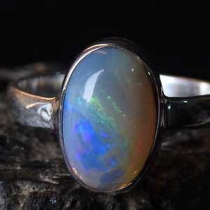 Australian Multi Fire Certified Engagement Wedding <b>Ring</b>-<b>Silver</b>-October Birthstone-Solid <b>Opal</b>-5.5 US Size-Handmade Classic Prong - Product Image 1