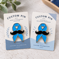 Badge de revers personnalisé en émail souple ou dur, ruban bleu avec moustache, pour la sensibilisation à la santé masculine et les activités de charité de novembre, vente en gros