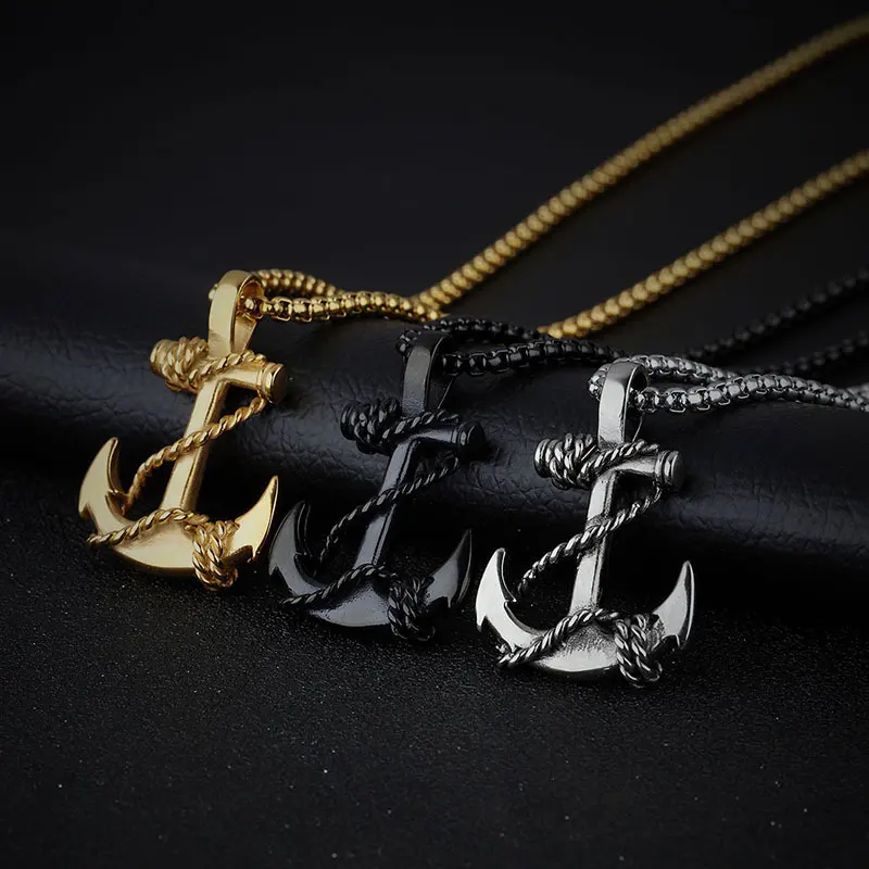 Black Tone Anchor Charm Pendant Necklace High Quality Gold Plated Jewelry Men Fashion Design Simple Anchor Necklaces