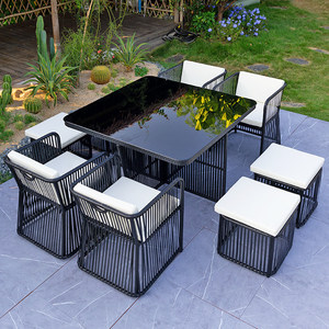 Set di Mobili <span class=keywords><strong>da</strong></span> Giardino in Rattan, Tavoli e Sedie per Esterni, Resistenti all'Acqua e al Sole - Product Image 1