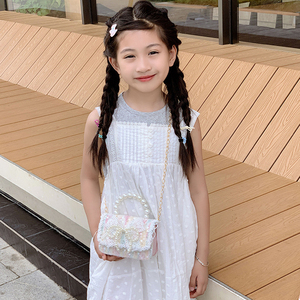 New Fashion Princess Pearl Chain Handbag Children Portable Mini Shoulder Crossbody <b>Bag</b> Wholesale - Product Image 1