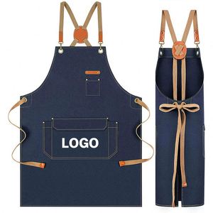 Canvas <b>Kitchen</b> <b>Apron</b> Modern Solid Cross-Back Waist Work Unisex Smock for Café Coffee Shop Barber Artist Custom Logo - Product Image 1