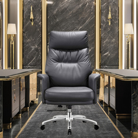 Chaise de bureau de direction moderne ergonomique pivotante de luxe en cuir véritable avec cadre en acier inoxydable et hauteur réglable