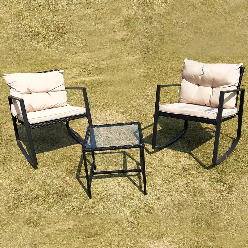 Wicker Chair and Coffee Table With Metal Frame, Rocking Chair for Outdoor Patio Furniture Sets Bistro Sets