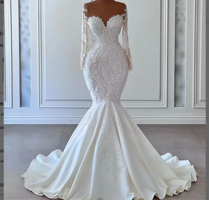 Vestidos <span class=keywords><strong>de</strong></span> Novia <span class=keywords><strong>de</strong></span> Sirena 2025, Elegantes Vestidos <span class=keywords><strong>de</strong></span> Novia <span class=keywords><strong>de</strong></span> Manga Larga Transparentes con Encaje, Vestidos <span class=keywords><strong>de</strong></span> Novia para <span class=keywords><strong>Segunda</strong></span> Recepción, MW369 - Product Image 4