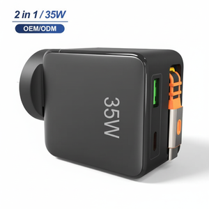 Cargador de coche Schitec 2 en 1 de 35W GAN con cable retráctil USB C de carga rápida para teléfono móvil y tableta - Product Image 1