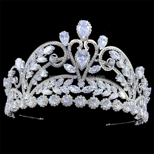 RE4793 couronne de luxe en Zircon cubique feuille diadèmes de mariée <span class=keywords><strong>strass</strong></span> CZ spectacle diadème - Product Image 1