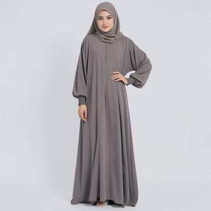 Abaya Eid grigia personalizzata Lignes, abito islamico ampio e modesto per donne musulmane - Product Image 1