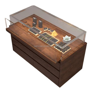 Vitrine de Luxe Personnalisée en Bois pour Bijoux, Comptoir en Verre, Meuble Moderne OEM/ODM pour Boutique, Présentoir à Montres en Noyer Massif avec Tiroirs - Product Image 4