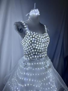 Robe de soirée lumineuse à LED pour femmes, robe de fée blanche scintillante avec coiffe en plumes, costume lumineux rechargeable - Product Image 4