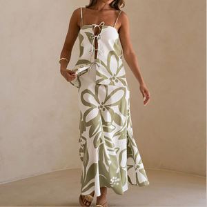 Manufacturer-designed Hawaiian print openwork suspender two-piece <b>dress</b> high-quality linen two-piece Maxi <b>dress</b> - Product Image 5