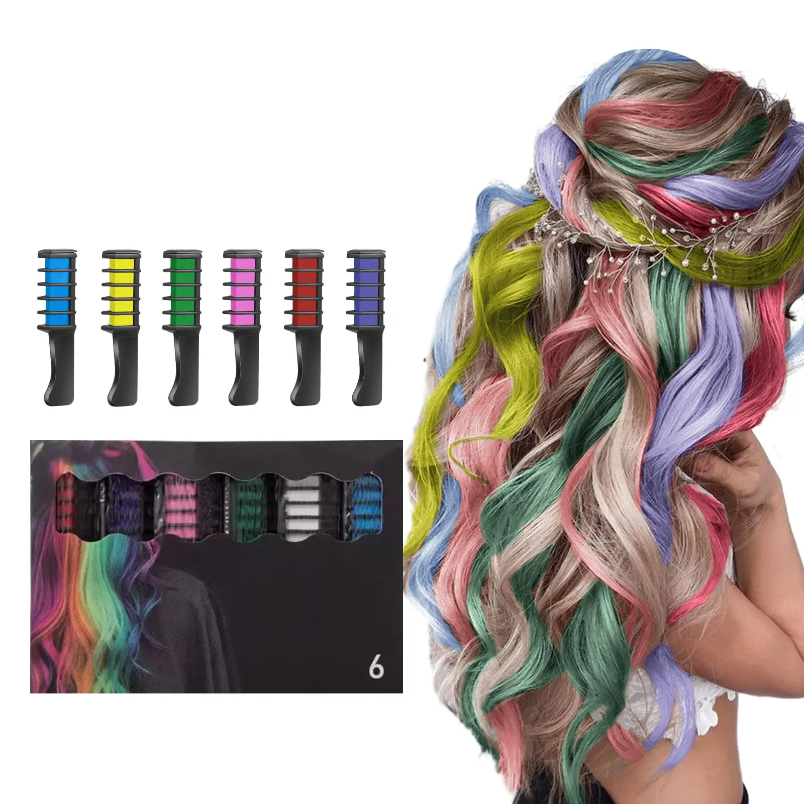 Hete Verkoop Niet-Giftig Wasbaar 12 Kleuren Voor Diy Party Cosplay Tijdelijke Magische Haarkleur Kleurstof Krijtkam