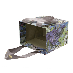 Sac en papier d'art violet avec poignée en ruban, impression dorée de luxe, logo personnalisé, merci - Product Image 4