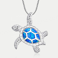 Collier pendentif tortue en opale bleu océan en gros, bijoux hawaïens, plaqué rhodium, pendentifs de charme chrétiens, argent sterling IGI