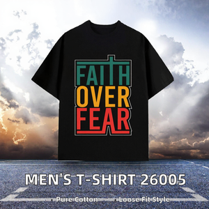เสื้อยืดผู้ชาย Faith Over Fear ผ้าฝ้าย 100% คอกลมแขนสั้นลายกราฟิกทางศาสนาสตรีทแวร์ - Product Image 2