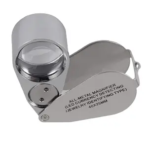 40X Full Metal Illuminated Jewelry Loupe Magnifier, Pocket Folding Magnifying Glass Jewelers Eye Loupe with LED Light