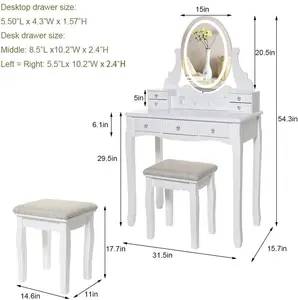 Dressing Table Phoenix Home Modern Bedroom Furniture With Mirror & Stool Storage Dressing Table