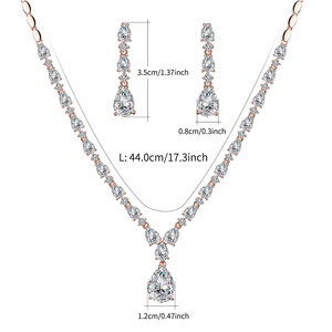 Set Perhiasan Pernikahan Pengantin, Kualitas Terbaik, Kalung CZ Tetesan Air Zirkonia Kubik, Anting Jatuh - Product Image 2