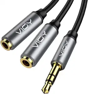 3.5mm Stereo ses Y Splitter kablo erkek kadın çift kulaklık Jack Extender için iPhone, Samsung, Tablet, Laptop, hoparlör,