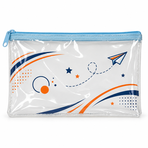 Astuccio Trasparente in PVC con Cerniera Azzurra per Scuola, Ufficio e Viaggi - Product Image 1
