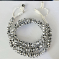 Câble de charge perlé 4-en-1, imprimé léopard, perles acryliques turquoise, connecteurs multiples USB-A, Micro-USB, USB-C, Lightning, 100 cm