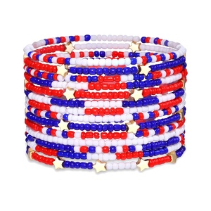 Decoración de fiesta, 12 piezas, 4 de julio, pulsera Patriótica con cuentas, <span class=keywords><strong>Independencia</strong></span> de EE. UU., pulseras del 4 de julio para mujer - Product Image 1
