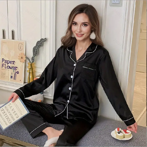 Yeni varış kadın saten pijama setleri kadın ev giyim pijama 2 parça pijama gece takım elbise giymek için Lady - Product Image 4