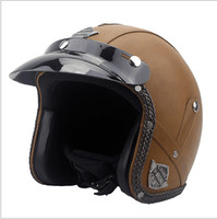 Casque Demi-Coque Rétro en Cuir PU Exclusif Transfrontalier pour Vélos Électriques et Trottinettes Électriques, Certifié DOT, pour Hommes et Femmes, Commerce International